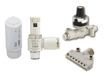 Speed control valves, check valves, auxiliary components