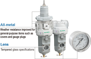 All-metal: Weather resistance improved for general-purpose items such as covers and gauge plugs, Lens: Tempered glass specifications